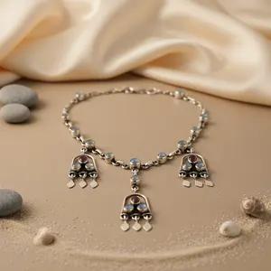 Collar con Colgante de Piedra Lunar de Plata 925 para Mujer, Joyería de Piedras Preciosas Hecha a Mano con Dijes Chapados en Oro Rosa y Rodio - Product Image 1