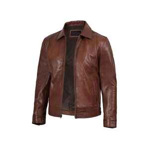 2026 Custom Cowhide <b>Genuine</b> 100% Leather Windproof Cotton <b>Nylon</b> Jacket Zipper Closure Men Leather Jacket - Product Image 6