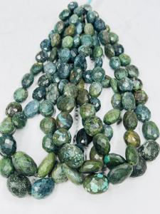 Perles de forme ovale à facettes en turquoise tibétaine naturelle AAA Taille 18 à 25mm Brin de 14 pouces - Product Image 3