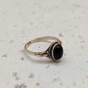 Handcrafted 925 Sterling Silver Bohemian Elegant Bezel <b>Set</b> <b>Ring</b> with Black Onyx Gemstone and Diamond Artisan Jewelry Design - Product Image 1