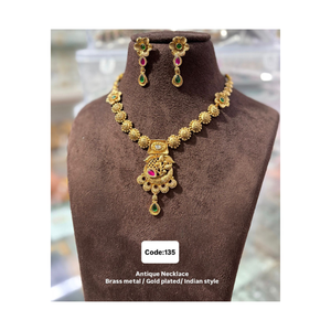 Collier de mariée antique élégant de haute qualité avec boucles d'oreilles élégantes bijoux de fête en laiton de l'Inde - Product Image 1