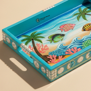 Bandeja de Servir Rectangular de Madera Hecha a Mano, Duradera, Diseño de Elefante y Loto Indio, Regalo Festivo, Decorativa para Té, Venta al Por Mayor - Product Image 2