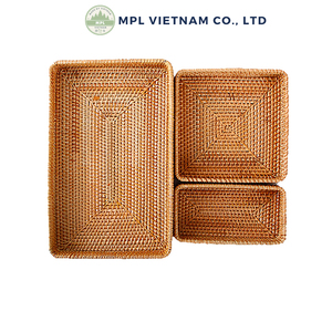 ชุดถาดเก็บของหวาย 3 ชิ้น ดีไซน์มินิมอลสำหรับจัดระเบียบโต๊ะ ผิวสัมผัสขัดเงา ซ้อนกันได้ ใช้ในห้องน้ำ ใส่เครื่องเทศ เครื่องประดับ - Product Image 6