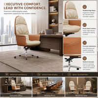 Chaise de bureau de direction en cuir beige marron, dossier haut, siège rembourré, roulettes pivotantes, fabricant OEM