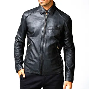 Giacca di pelle Premium per gli uomini nuovo arrivo giacca di vera pelle nera 100% Carlo manica intera personalizzata