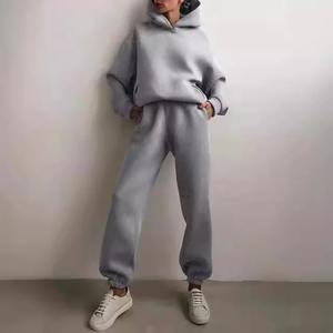 2024 femmes nouveau Style hiver survêtement solide épais à capuche à manches longues sweats taille élastique deux pièces pantalon ensembles grande taille - Product Image 3