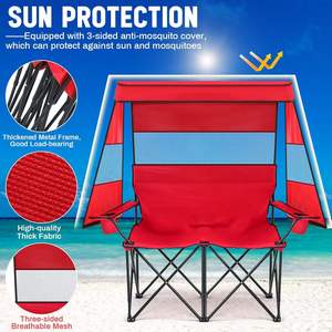 2-Person Modern Oxford Garden Chair Double Camping Canopy Shade <b>Mini</b> <b>Table</b> Beverage Cup Holder Carrying Bag Foldable - Product Image 5