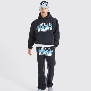 Vêtements d'entraînement respirants 100% coton pour hommes, sweat à capuche imprimé solide, pantalons de survêtement, ensembles de jogging, survêtement d'hiver avec pantalon cargo - Product Image 1
