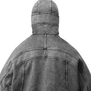 Sudadera con capucha Vintage lavado ácido nueva moda al por mayor para hombre 100% algodón hombro caído cara completa cremallera doble capa para invierno - Product Image 6