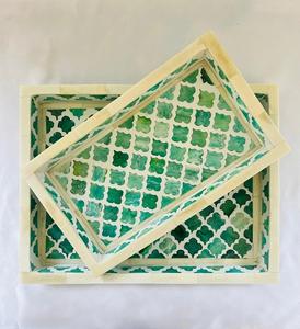 Nouveau meilleur Design Ramadan Eid cadeau os incrustation plateau de service décoratif plateau pour la décoration intérieure ustensiles de cuisine thé et café plateau de service - Product Image 2