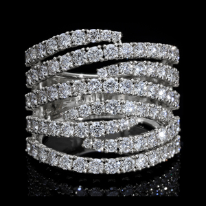 แหวนทองคำขาว 14K ชุบโรเดียม ดีไซน์คลาสสิกแบบไขว้หลายแถว ประดับเพชรธรรมชาติทรงกลมเจียระไนแบบบริลเลียนท์ ตัวเรือนแบบหนามเตย - Product Image 1