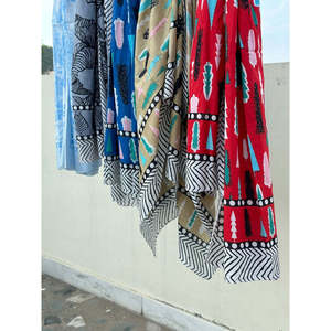 Cotton Boho Scarf Block Print <b>Sarong</b> Pareo for Swimsuit Cover Ups - Product Image 3