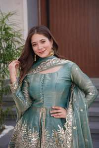 Vestido Kurti de Raso Viscosa Rayón de Dos Tonos con Bordado de Lentejuelas y Espejo Real para Mujer - Product Image 5