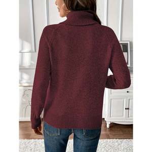 Pull en tricot décontracté pour femme avec col montant et motif brodé, doux et chaud pour l'automne, idéal pour le bureau - Product Image 3