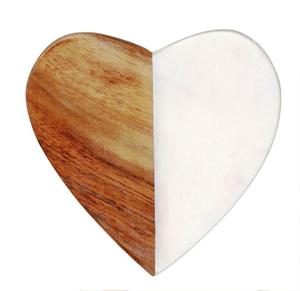 Classic Style India-Made Natural Wood and Marble Mango Coaster Heart Marbled & Wooden Coaster - Product Image 1