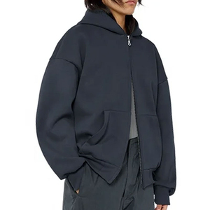 Sudadera con capucha Unisex Boxy Zip up personalizable 500 Gsm Heavyweight Cotton Fleece 2025 Plain Dyed Cropped Men's Hoodie - Product Image 3