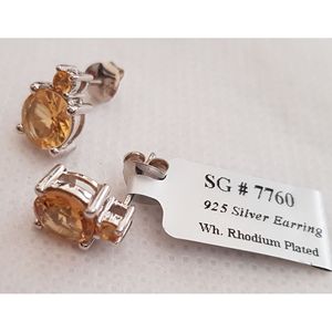 Shah Gems Women's Vintage Trendy 925 Sterling <b>Silver</b> Hoop Earrings Natural Citrine Diamond <b>Stud</b> with Gold Plating - Product Image 4
