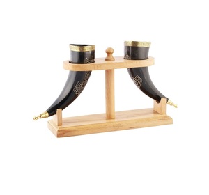 Cuerno Vikingo Decorativo Natural para Beber, Concha Pulida, Estilo Religioso, Artesanía Metálica, Soporte de Madera Único, Recuerdo Religioso - Product Image 6