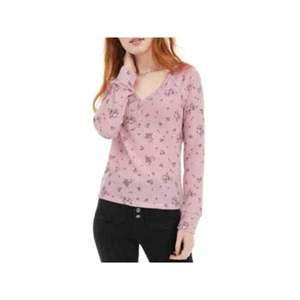 Top Henley rosa taglia piccola per ragazze Ultra Flirt, tessuto lavorato a maglia con texture waffle e stampa floreale - Product Image 1