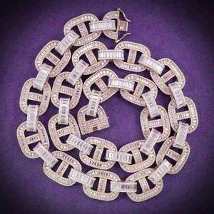 Chaîne cubaine Hip Hop plaquée or bicolore pour homme, sertie de diamants baguette, avec testeur de diamants en argent 925 - Product Image 2