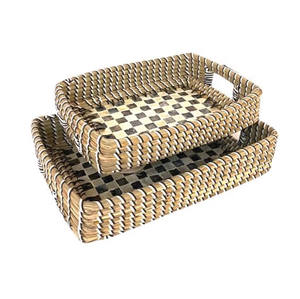 Plateau d'incrustation de perle en rotin, plateau de service décoratif Rectangle bacs de rangement en rotin pour l'affichage des fruits alimentaires - Product Image 4