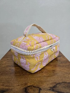 Handmade Quilted Vintage Vanity <b>Bag</b> | Block Print Travel Case | Eco-Friendly Customizable Cotton <b>Zipper</b> Closure Water Resistant - Product Image 2