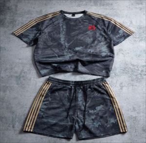 T-shirt et short pour homme de haute qualité, impression numérique personnalisée, respirant, streetwear, lavage à l'acide, polyester/coton, été, confortable - Product Image 1
