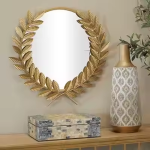 Mirrors With Modern Design Handmade Leaves Brass Covering <b>Metal</b> Framed Geometric <b>frame</b> mirror - Product Image 4