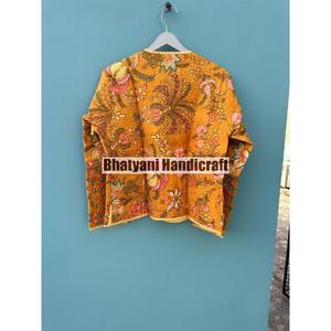 Chaqueta acolchada de estilo Vintage hecha a mano india, tela de lona de algodón con diseño Floral grande amarillo único para otoño, precio más bajo - Product Image 5