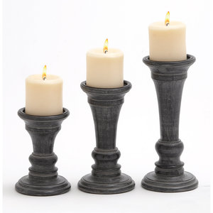 เชิงเทียนไม้สีเทาเข้มสำหรับตกแต่งบ้าน - Product Image 1