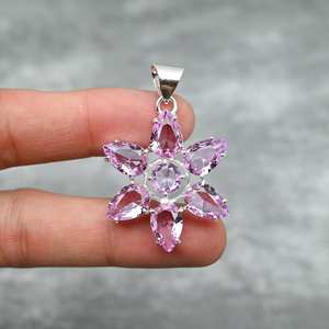 925 Sterling Silver Bohemian Style Pink Kunzite Statement <b>Pendant</b> <b>Fine</b> Jewelry Gemstone <b>Pendants</b> Christian Religious <b>Charms</b> - Product Image 2