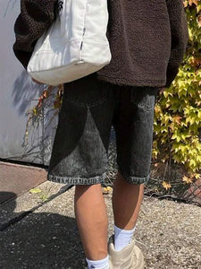 Short en jean mi-long pour homme 100% coton délavé avec double plis Motif solide Vêtements de mode de haute qualité - Product Image 3