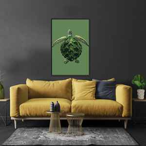 Elegant Green Animal Print Canvas Artwork - Flat Printed Design,BLACK <b>FRAMED</b> CANVAS - Product Image 1