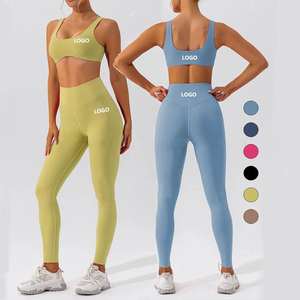 Conjunto Deportivo de Yoga y Gimnasio para Mujer de Color Liso: Sujetador Deportivo Antichoque y Leggings para Entrenamiento, Ideal para Verano - Product Image 2