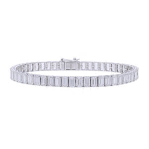 14K <b>White</b> Gold Rhodium Plated Lab Grown CVD Diamond Tennis <b>Bracelet</b> | Emerald Cut Diamonds | Classic Box Setting | Women's - Product Image 2