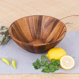 Tazón para Servir Ensaladas Tallado a Mano en Madera de Acacia, Diseño Ovalado de Estilo Indio, Plato Decorativo de Madera para Mesa de Cocina - Product Image 4