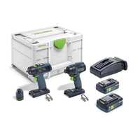 Ensemble perceuse-visseuse à percussion sans fil Festool Tidy Pack 18V, visseuse de construction sans fil DWC-Torx, finition en acier simple avec Systai