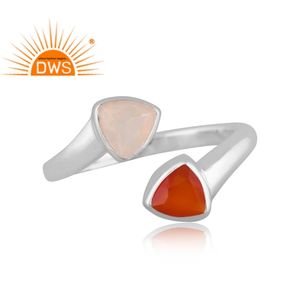 Best Selling Fine Sterling <b>Silver</b> Natural Red Onyx & Ethiopian <b>Opal</b> Gemstone Adjustable <b>Ring</b> Custom Jewelry Manufacturer - Product Image 2