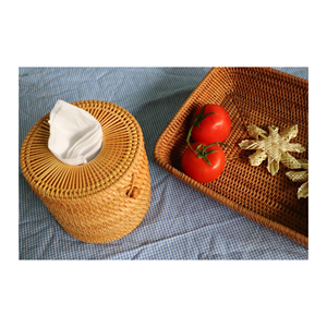 Plateau en rotin de bambou Panier à fruits Panier à pain tissé en plastique Présentoir de supermarché et rangement de collations pour la maison Plateaux de service - Product Image 5