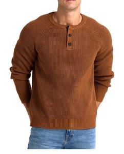 Pull Henley à manches longues décontracté pour hommes avec texture gaufrée et décoration de logo - Product Image 5