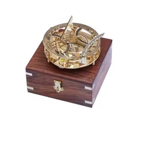 Boussole de cadran solaire armillaire avec boîte en bois Instrument nautique vintage pour la décoration de navigation et les cadeaux Artisanat H.M.A - Product Image 1