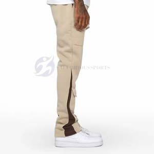 Vêtements d'extérieur confortables pour hommes, pantalons de jogging évasés en toile, poids lourd, taille élastique, hip-hop, design personnalisé, qualité supérieure, devant - Product Image 5