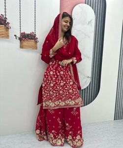 Elegante Tweedelige Abaya-Set Pakistani Past Bij Indiase Punjabi Kurta Gazon Gestikte Sharara-Islamitische Kleding Damesmode