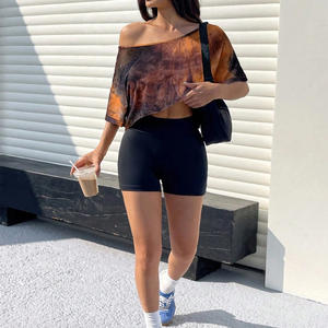 เสื้อยืดพิมพ์ลายมัดย้อมวินเทจสำหรับผู้หญิงระบายอากาศได้กระดุมผ้าฝ้ายสำหรับฤดูร้อน - Product Image 6