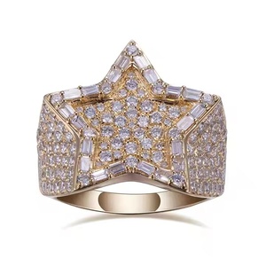 Nouvelle bague en diamant taillé étoile plaqué or 14 carats bague étoile en gros Bling Hip Hop hommes femmes bijoux - Product Image 1