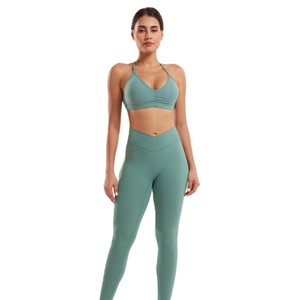 2 Piece Yoga Set High Waist <b>Leggings</b> Off-the-Shoulder Sports Bra Seamless Print Breathable Spandex <b>Pockets</b> <b>Workout</b> Wear - Product Image 1