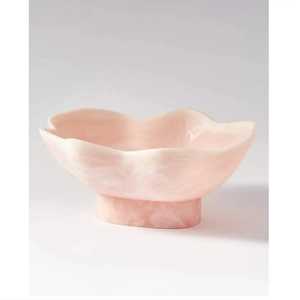 Magnifique bol de service rose clair à bords ondulés en bois et résine, écologique, style américain, avec base sur pieds, pour une utilisation élégante lors de réceptions à domicile - Product Image 1