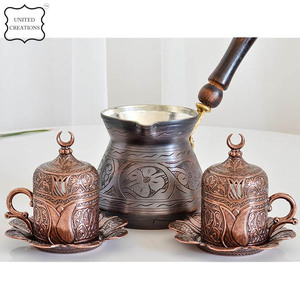 Ottoman Designed Copper Colored Covered <b>Tea</b> Coffee Turkish Delight Pot Hammered Turkish Double Coffee Pot Kettle <b>Set</b> - Product Image 4
