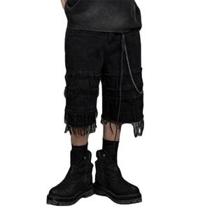 Transpirable hombres de gran tamaño ajuste muy deshilachado en capas Denim corto detalle desgastado cintura elástica remaches de Metal Punk Vintage - Product Image 2