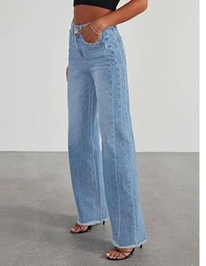 Pantalones Vaqueros Azules Personalizados de Moda, Estilo Baggy, Rectos, Ajustados, con Cierre, Estilo Hip Hop, Corte Regular, Frente Plano - Product Image 3